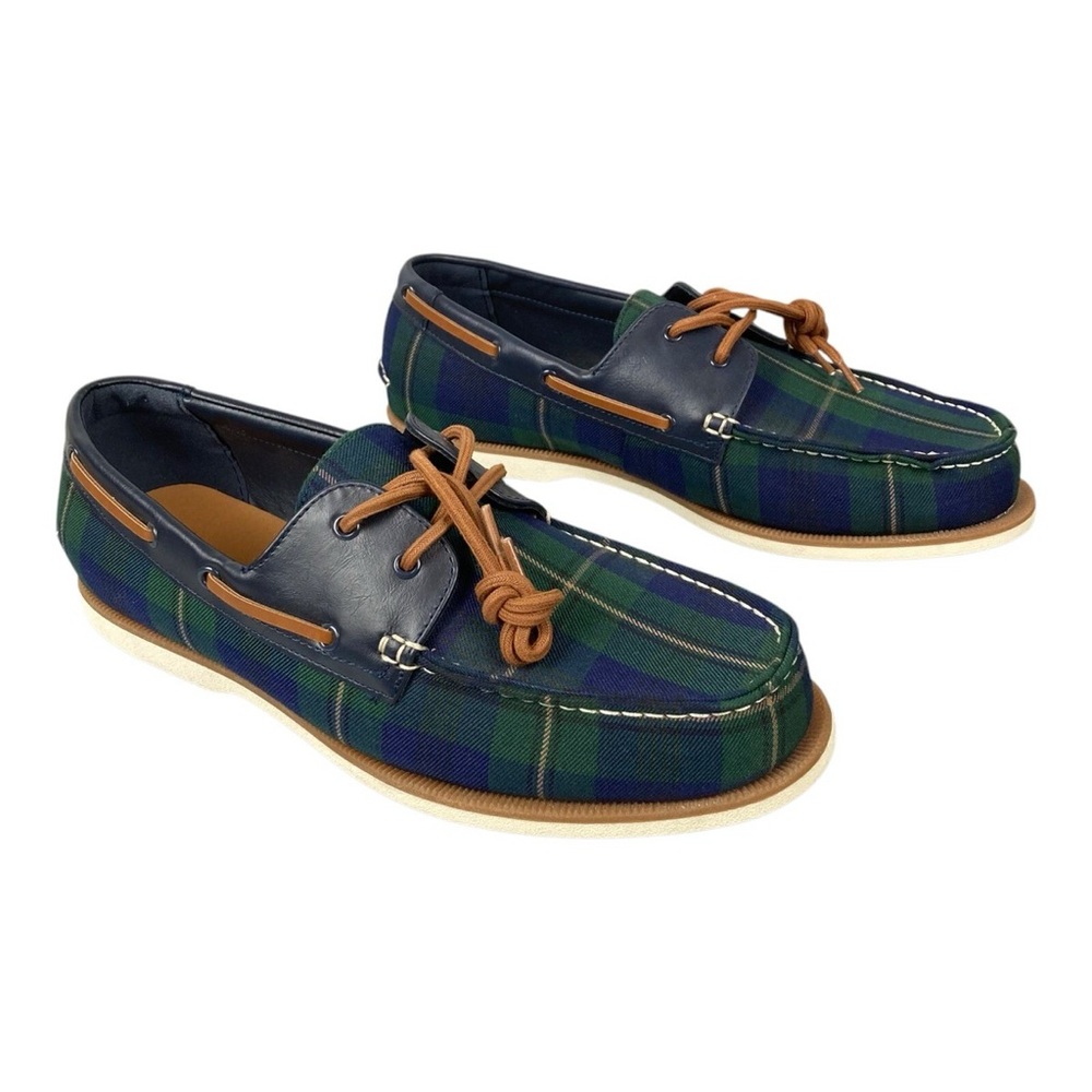 Club Room Blue and Green Boat Shoes with Moccasin Stitching